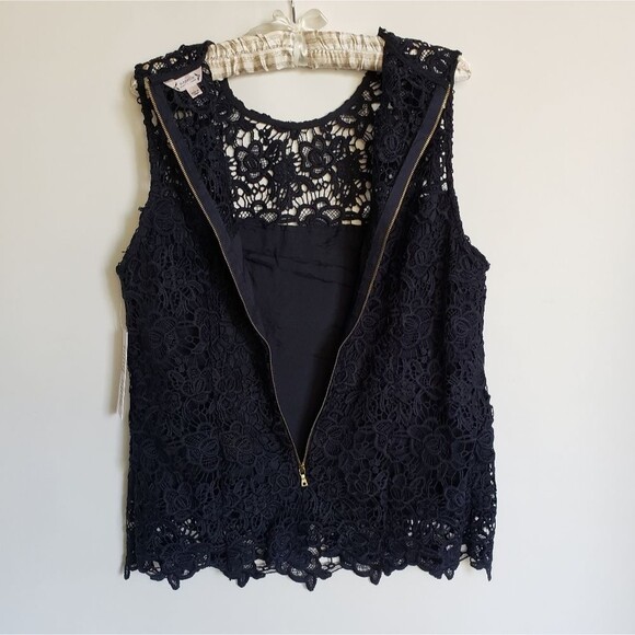 Nanette Lepore Sleeveless Floral Lace Top Size Large Dark Navy Blue - Picture 5 of 9